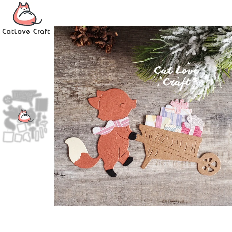 Christmas Fox Trailer Gift Metal Cutting Dies Scrapbooking Stencil Die Cuts Card Making DIY Craft Embossing New Dies For 2022