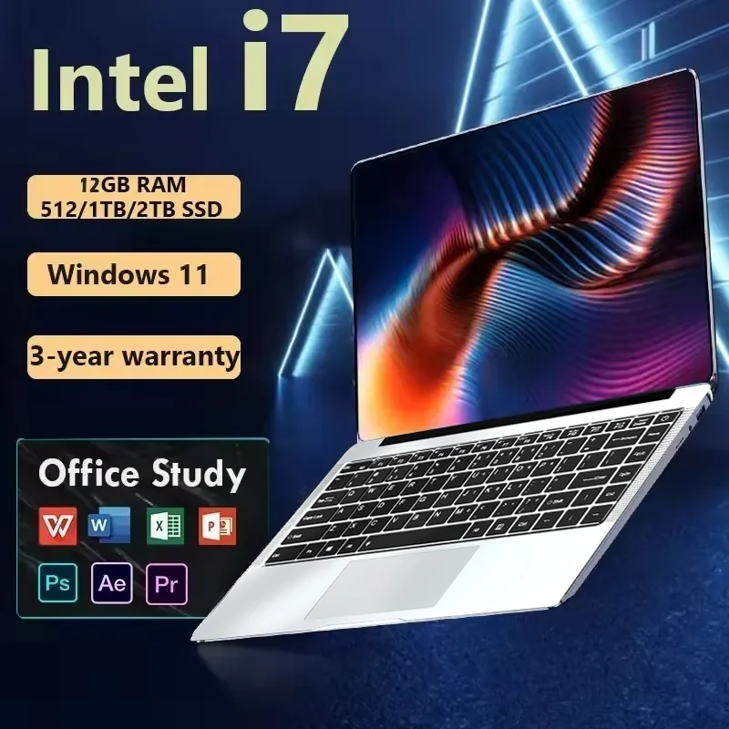 

2025 14.1" Ultra Slim Laptop Computer Portable Windows 11 Intel i7-7500U Notebook 12GB RAM 1TB 2TB SSD Office Study Laptops
