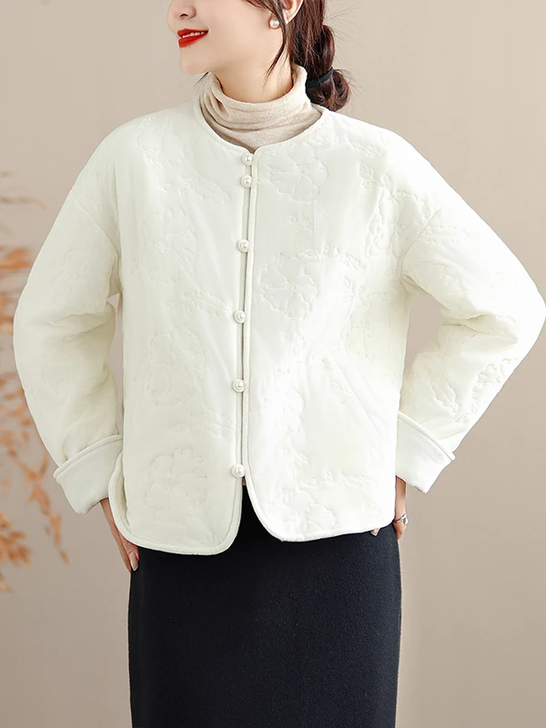 معطف شتوي نسائي من Ele مطرز من القطن Jaet مستدير Ne Chinese Sle ملابس خارجية مريحة وفضفاضة #3