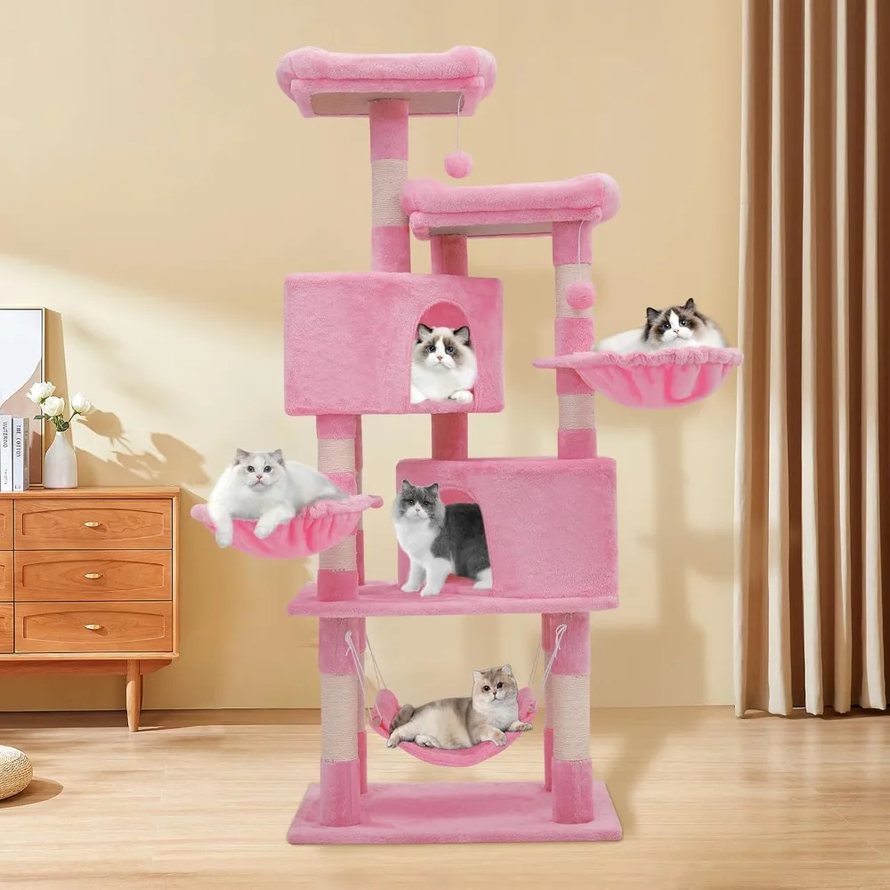 

58 Inch Tree with Scratching Post,Tree Climbing Tower, Tree with Cat Condo & Hammock, Cat Tree for Indoor Cats