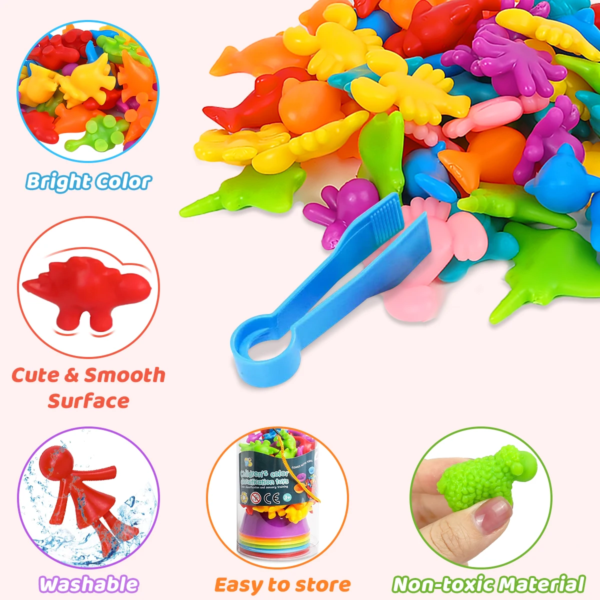 Materiale Montessori arcobaleno conteggio orso giocattoli matematici animale dinosauro smistamento colore gioco di corrispondenza bambini giocattolo