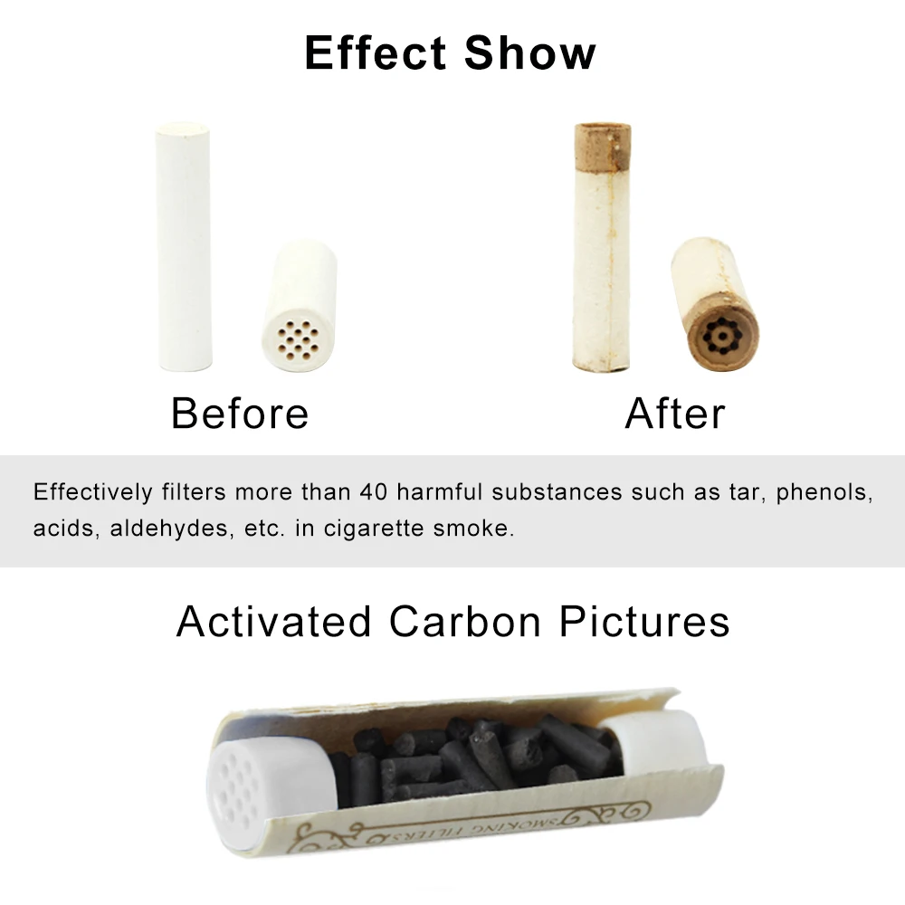 50Pcs Tobacco Smoking Pipe Filters 9mm Activated Carbon Tube Paper Filter Double Plastic Sided Smoking Active Charcoal Tools