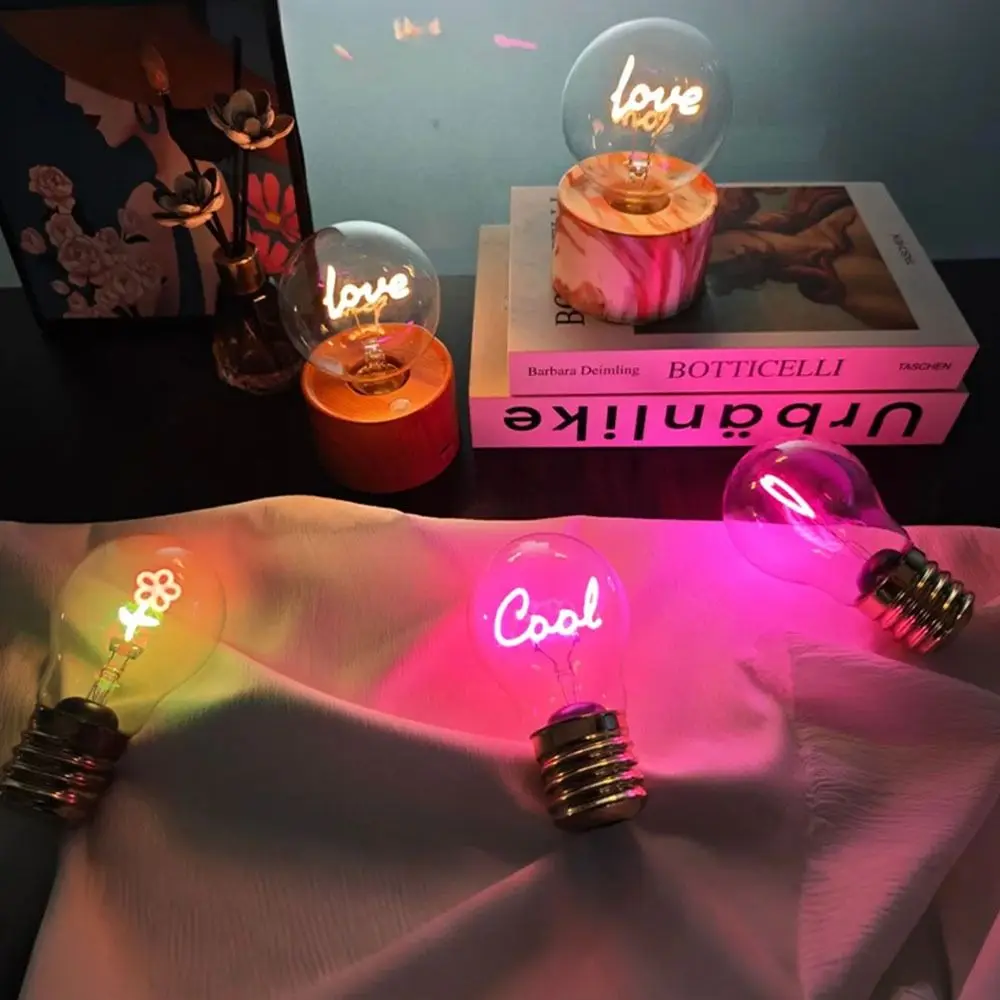 Fun Art Pattern LED Filament Bulb E40 3 Modes Decorative Desk Lamp Soft Lights Ornaments Rechargeable Light Bulb Christmas Gift