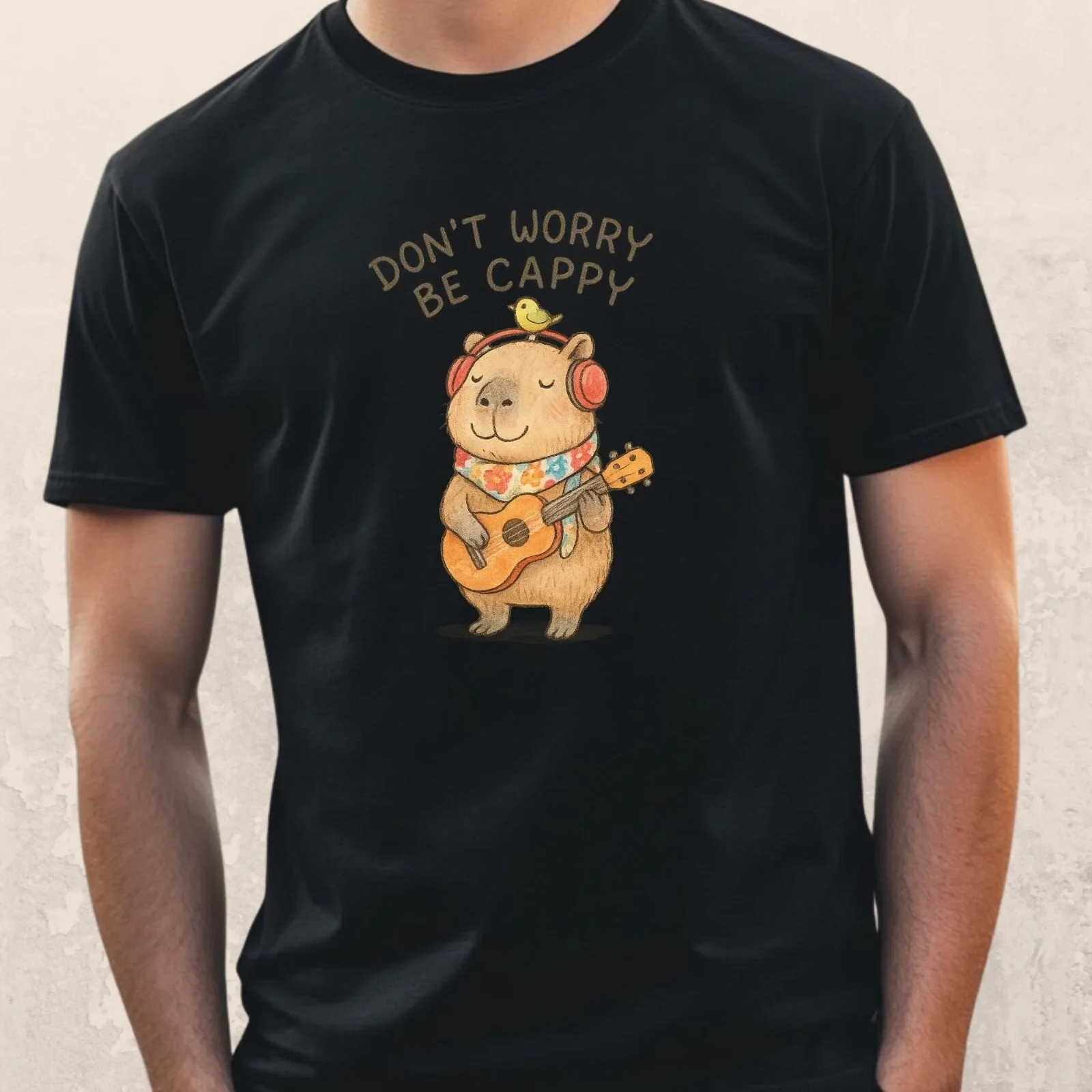 Mens Capybara Ukulele Print Cotton T-Shirt Size XS to 5XL