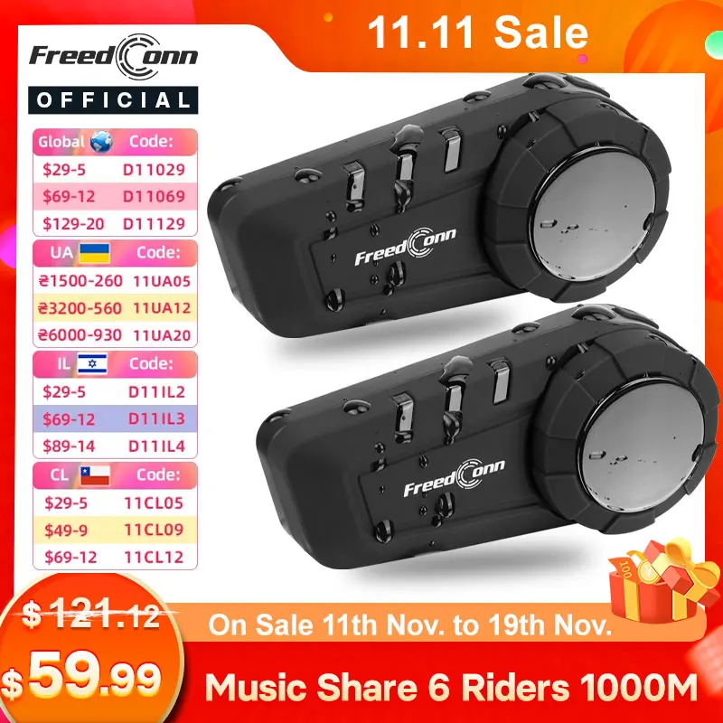 

Bluetooth-гарнитура для мотоцикла Freedconn KY Pro, водонепроницаемая, 1000 м