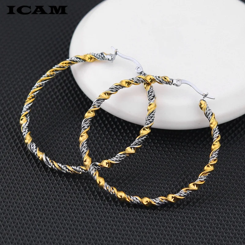 ICAM Hot Sale Big Circle Stainless Steel Woman Hoop Earrings Set For Women Nickel Free Hoops Party Brincos Aros 1 Pairs/lot