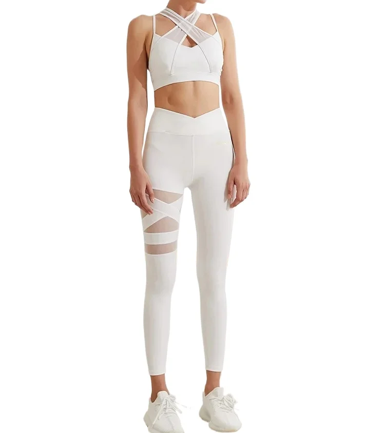 

Сетчатый костюм для йоги, спортивные брюки с высокой талией для отдыха, женские узкие леггинсы для тренировок, дышащий топ с красивой спинкой