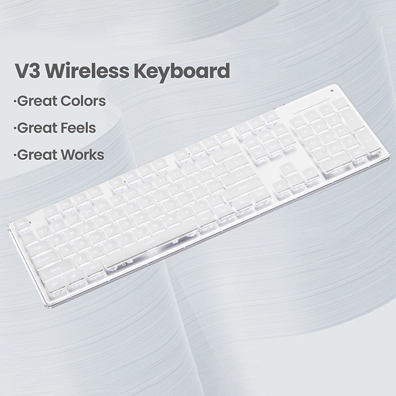 EWEADN V3 Mechanical feel wireless and BT Keyboard, 104 Keys Full Size, quiet Keyboards light up, for office and gaming, iPad