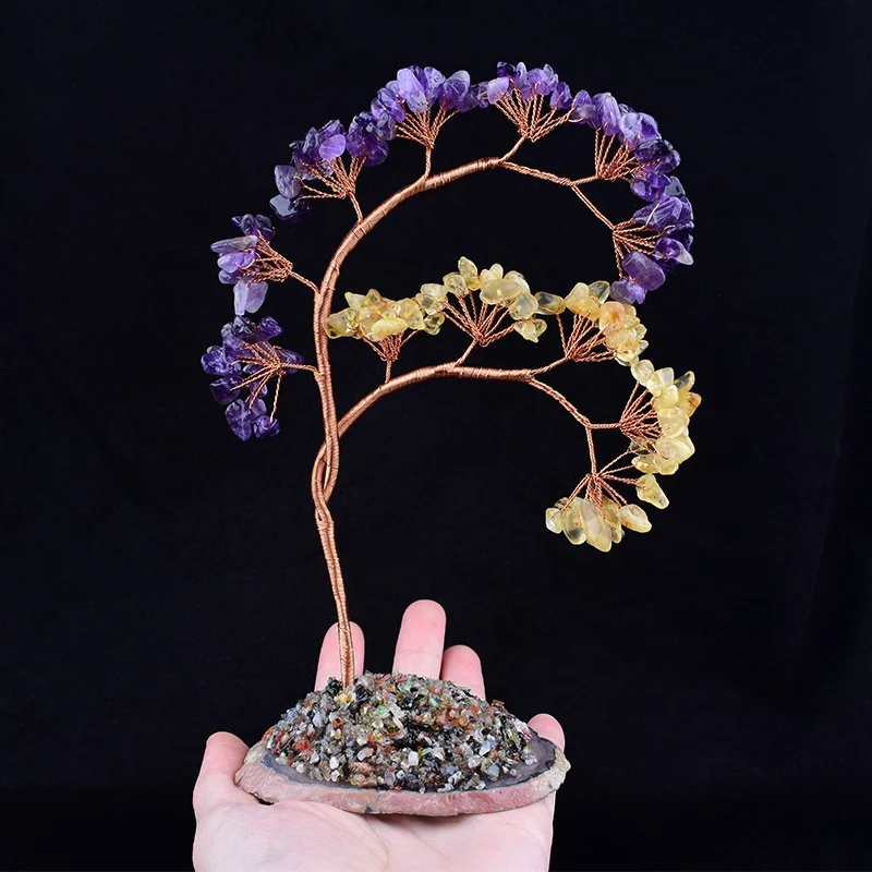 Natural Crystal Gravel Tree Specimen Agate Reiki Healing Christmas Decorations Home Decor Ornaments Lucky Tree Souvenir Gift