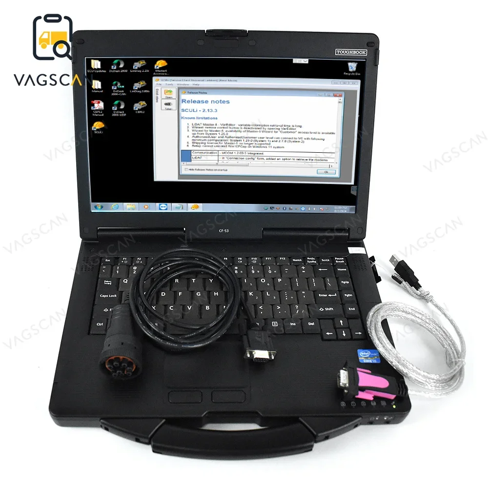 V2.13.3 software version for LIEBHERR Crane Sculi and DB9 to 9-pin Deutsch cable kit excavator Crane diagnostic tool+CF53 laptop