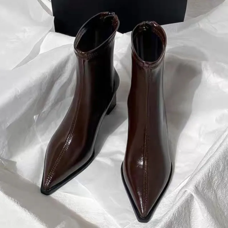 

Ladies Autumn New Brand Zipper Designer Sexy Pointed Solid Color Ladies High Heels 2025 Outdoor Comfortable Ladies Party Boots