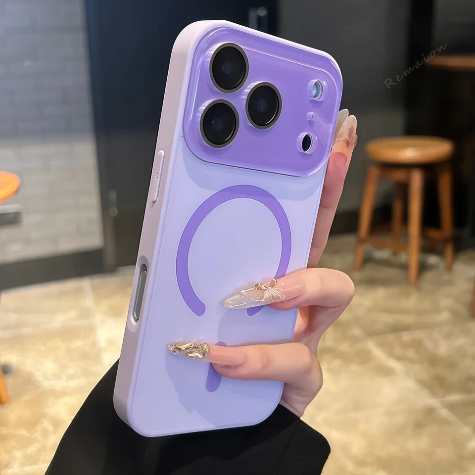 Original for Magsafe Anti-Scratch Phone Case for IPhone 17 Air 16 15 14 13 14 13 12 Pro Max Magnetic Big Window Charging Cover