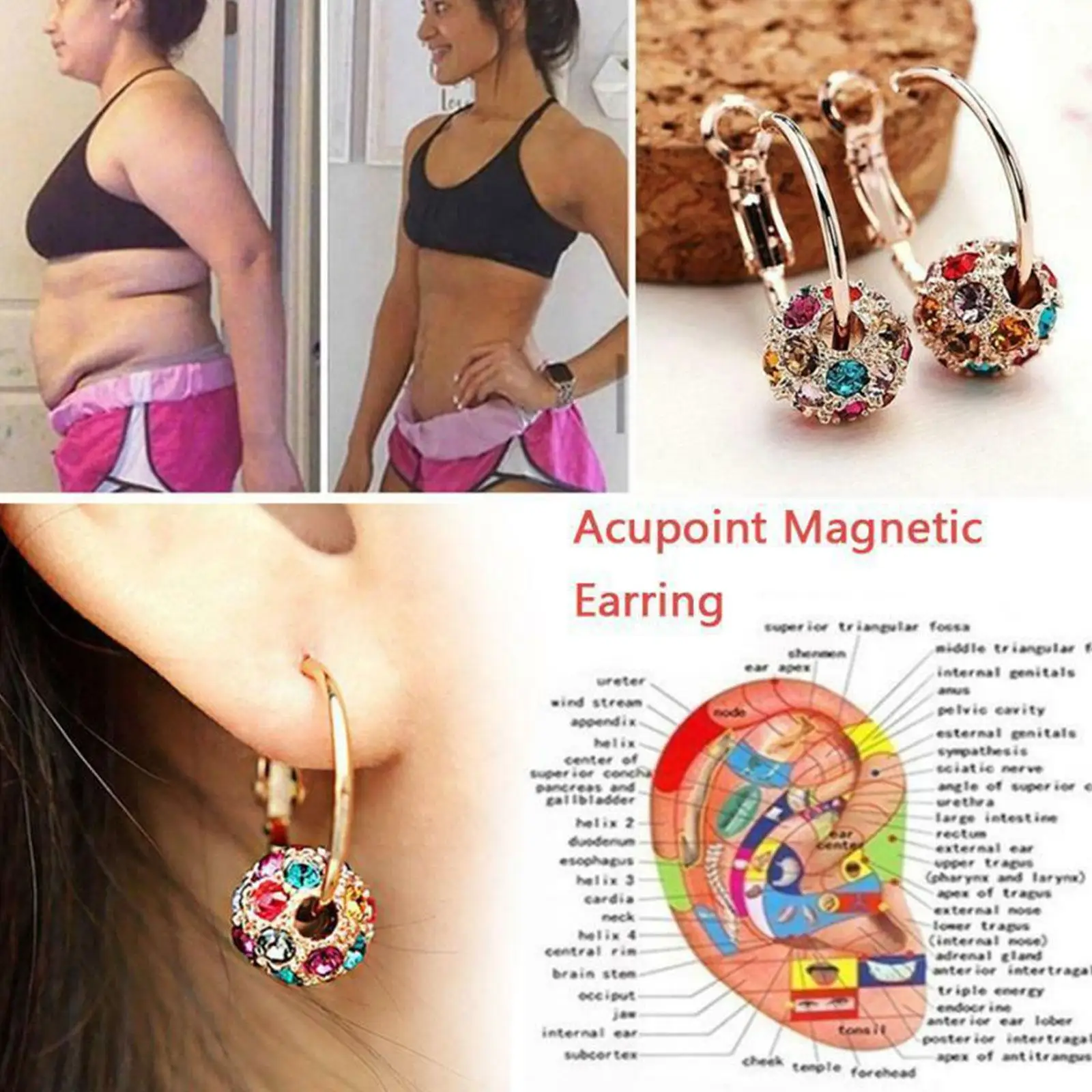 Magnetic Slimming Earrings Lose Weight Body Relaxation Massage Slim Ear Studs Patch Health Jewelry Girls Women Slimiming Gift