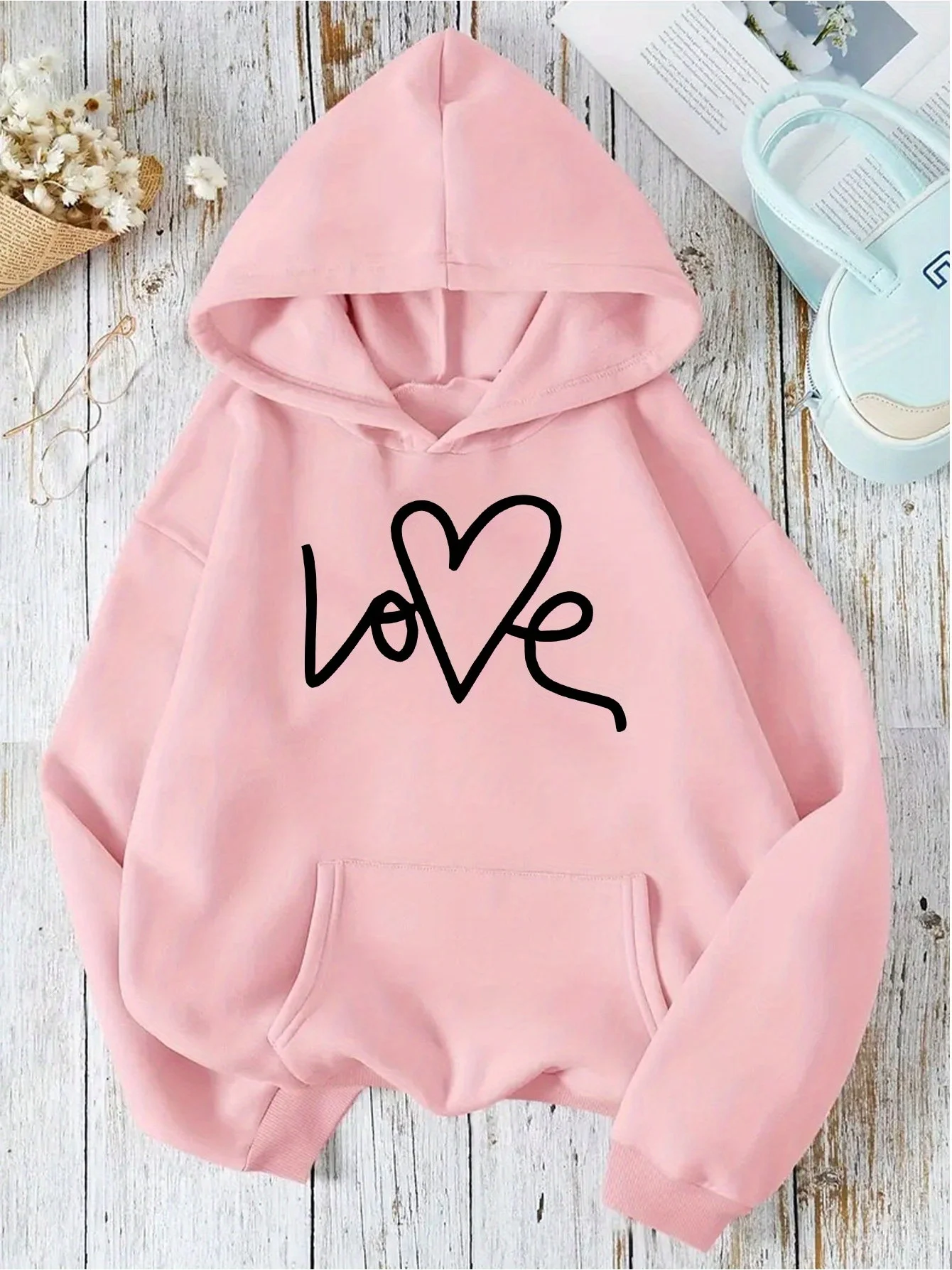 

Осень-зима 2022, женская удобная толстовка с капюшоном «Любовь», повседневная толстовка с принтом сердца, пуловер, модный ретро-индивидуальный Y2K