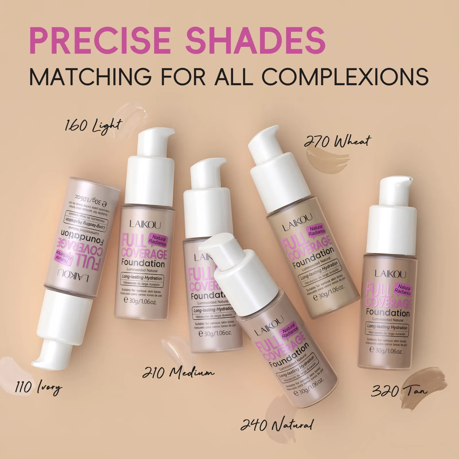 

LAIKOU Makeup Base Face Liquid Foundation BB Cream Concealer Moisturizer Oil-control Whitening Waterproof Maquiagem Makeup 30g