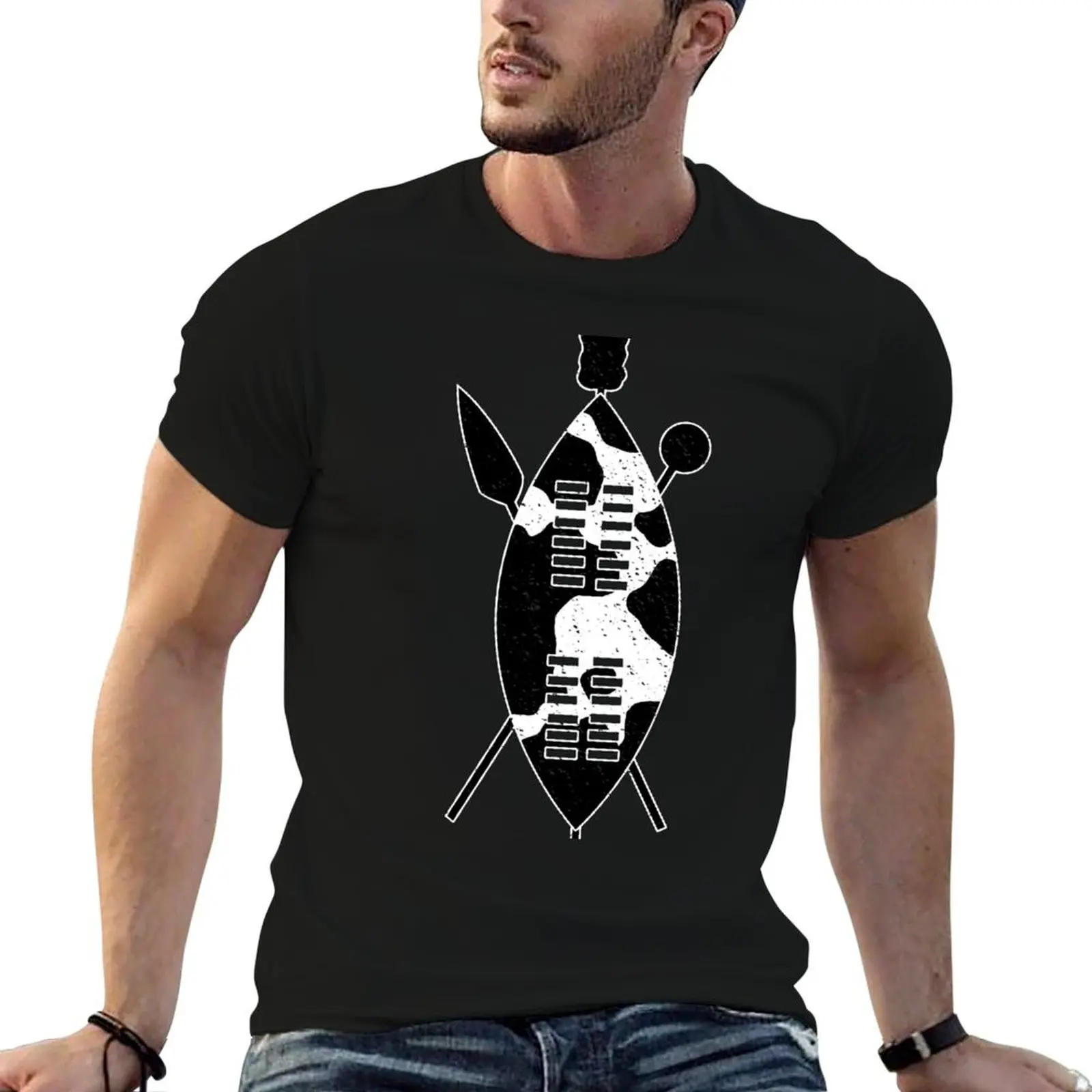 

Zulu t Hide shirt Cow Shield Knobkerrie man shirt T-Shirt t South Spear summer casual man Africa