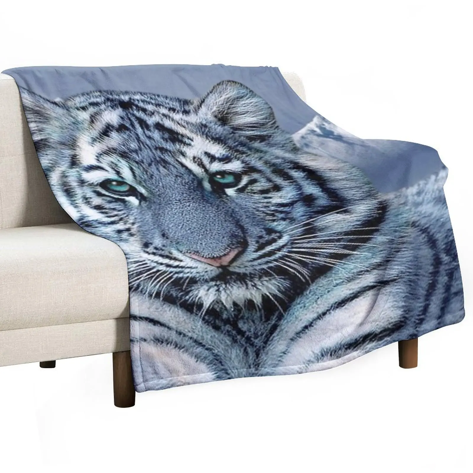 

Blue White Tiger Throw Blanket Plush Bed Fashionable Nap Stuffeds Blankets