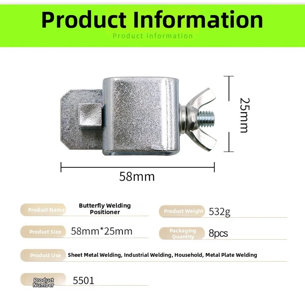 8pc Sheet Metal Clamping Set Butterfly Design for Consistent Gap Control and Square Joint Setup in Welding Projects