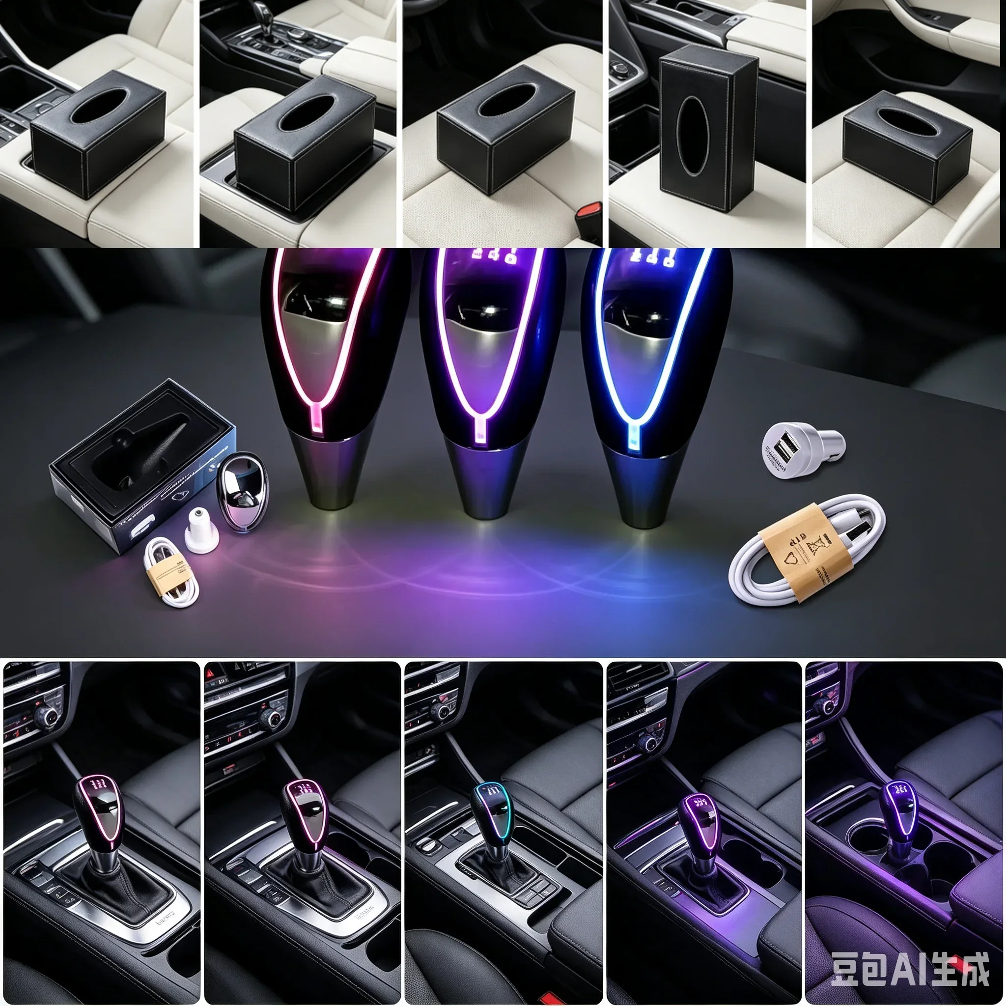7 Colors Changes Activated Gear Shift Knob Car LED Light Cigarette Lighter Charger Fit for Honda Toyota Nissan Mitsubishi Ford