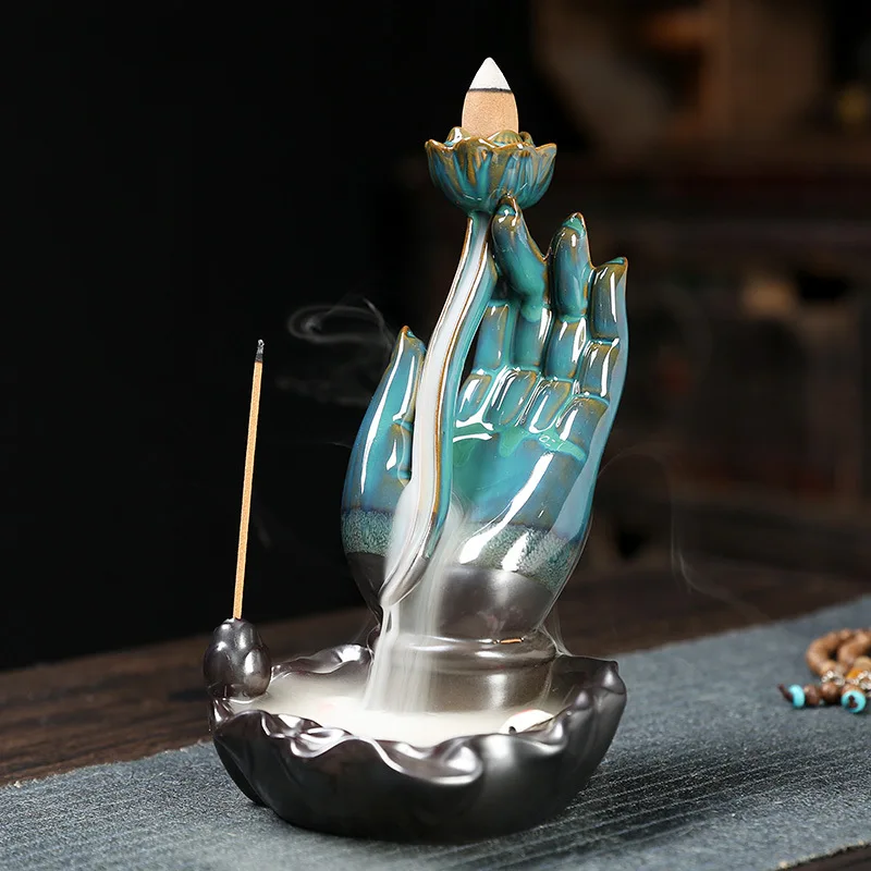 Ceramic Handicraft Buddha Hand Home Ornaments Bergamot Waterfall Backflow Incense Fish Stick Holder