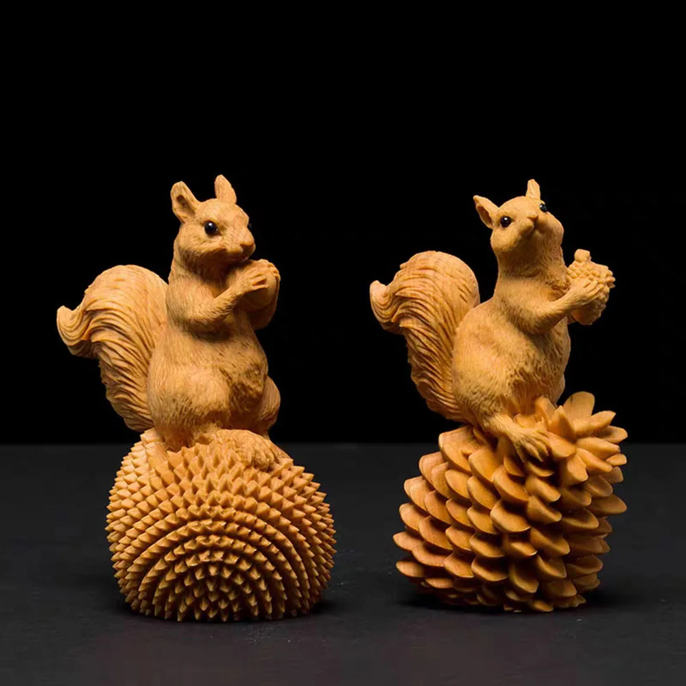 JW39 - 10CM Tall Lovely Squirrel Boxwood Sculpture Animal Figurine Mini Statue Desktop Car Ornaments Birthday Gift