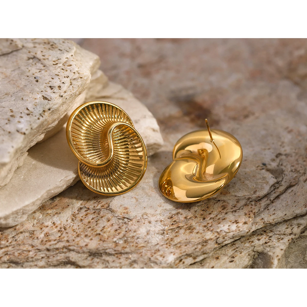 Jewelryposter Stainless Steel Water Drop Texture Spiral Metal Casting Earrings Tarnish Resistant Texture Unusual Jewelry