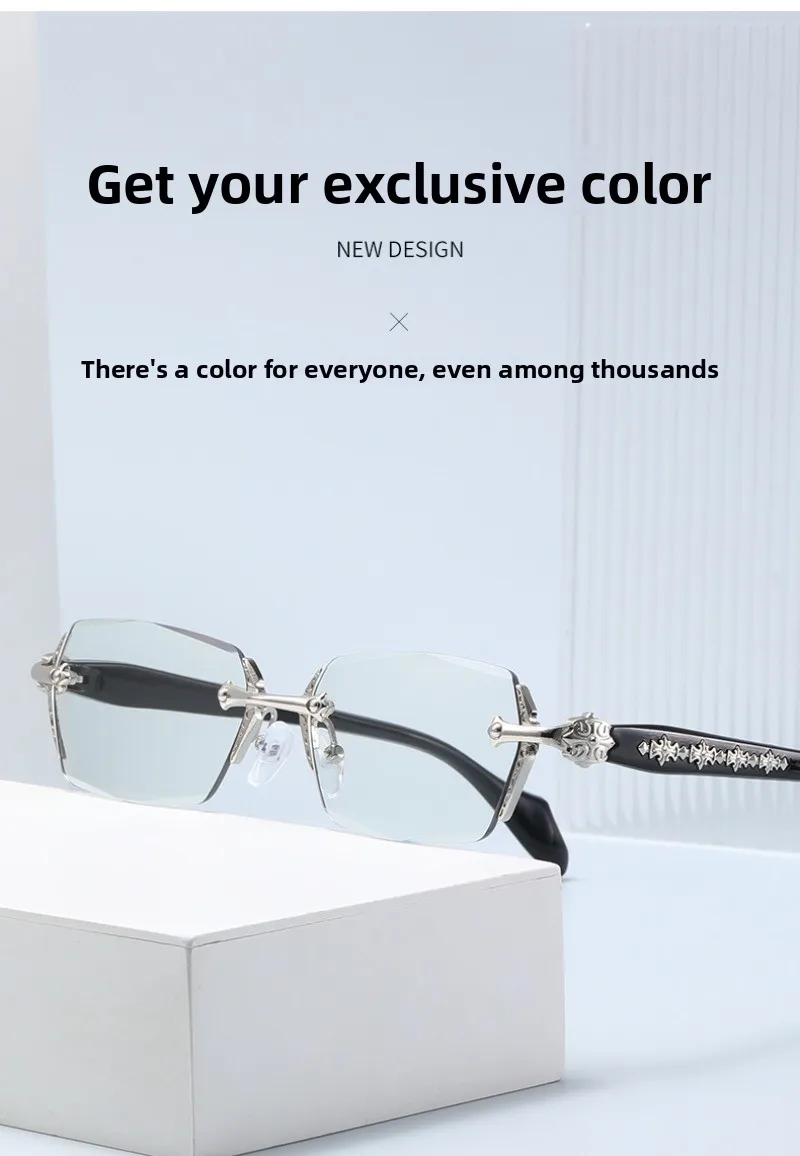Women Retro Photochromic Glasses Men Fashion Anti Blue Light Rimless Eye Glasses Unisex