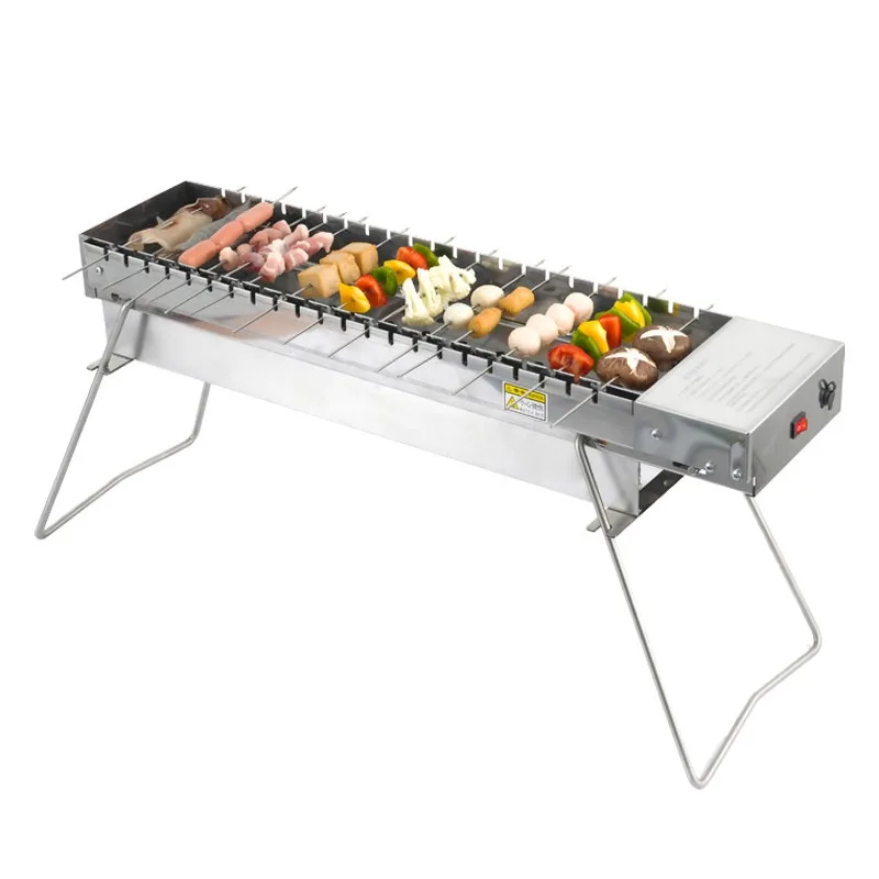 Outdoor camping folding charcoal grill rack, automatic flipping barbecue machine as practical outdoor cooking tool