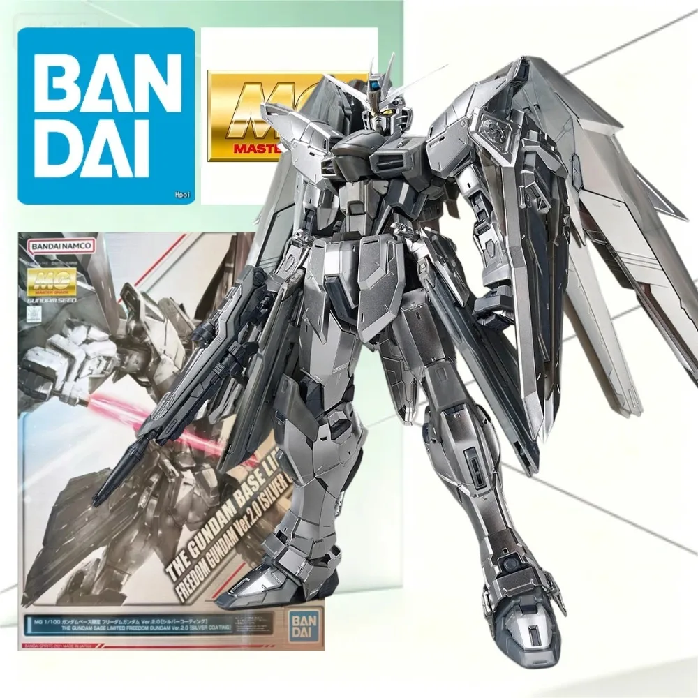 Bandai MG 1/100 ZGMF-X10A Freedom Gundam Ver.2.0 Silver Coating Gundam Base Limited Anime Assembly Mecha Collectible Hobby Model