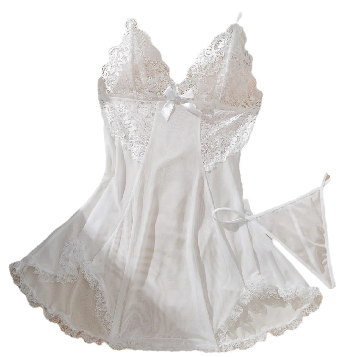 

INS Style Deep V Embroidered Cami Dress,Pure Desire Nude-Feel Slip Dress