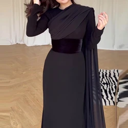 New Spring Long Sleeved Pleated Commuting Dress Black Sexy O-neck Patchwork Evening Dress Women Elegant High Waisted Robes Dress