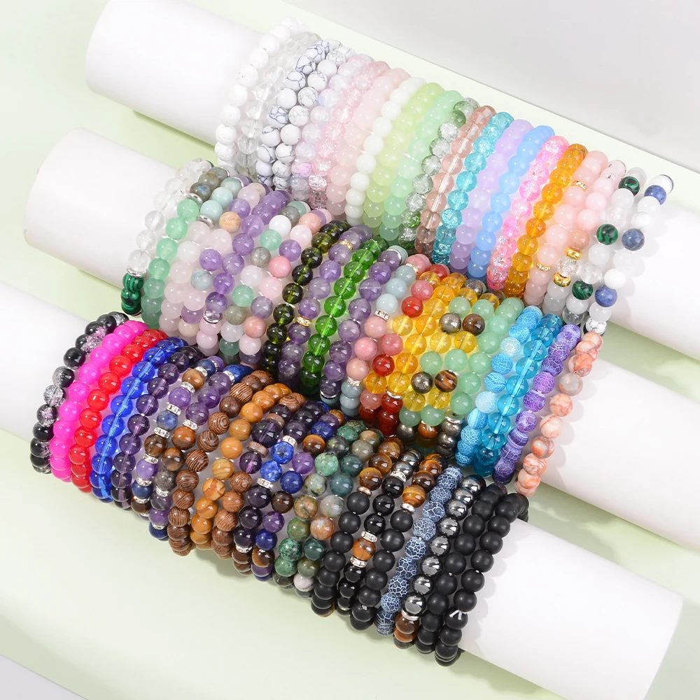 5/10/20/30/50 Piece Random Multi-piece Set Bohemian Beaded 6/8/10mm Natural Stone Beaded Bracelet for Men and Women