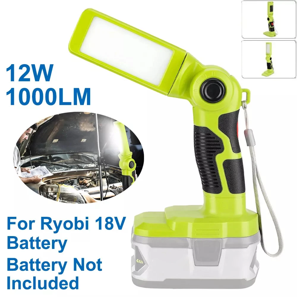 

12 Вт 1000 люмен светодиодный фонарик рабочий свет для Ryobi 18 В литиевая батарея уличный портативный фонарь прожектор аварийное освещение