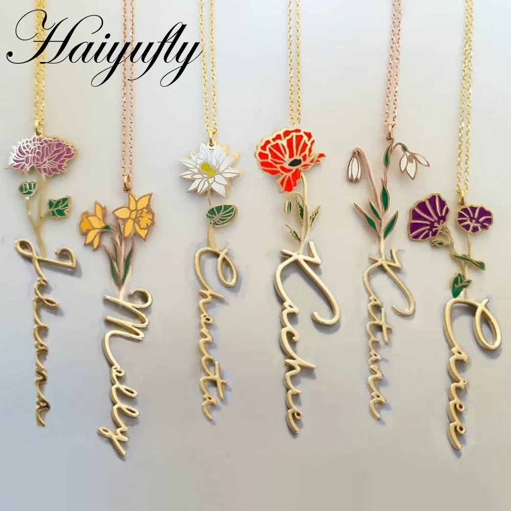 

Haiyufly 20PCS Custom Name Necklace for Women Color Drop Oil Birth Flower Stainless Steel Jewelry Personalized Choker Chain Gift