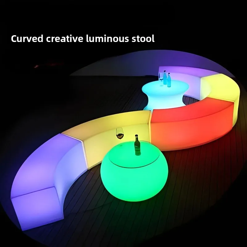 

RGB Light-Up Bar Stool, Colorful Cocktail Table Seat, KTV Lounge Sofa Chair, Creative Glowing Tea Table for Garden and Café