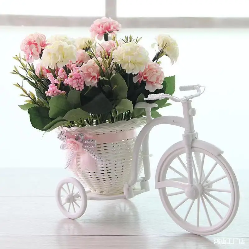 Cesta de arreglo de flores para dormitorio y oficina, cesta de almacenamiento con forma de triciclo, cesta decorativa para arreglo de flores, adorno artesanal