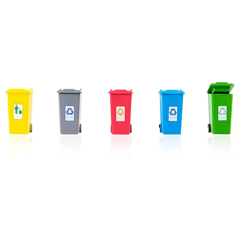 5 Pcs Small Garbage Can Mini Trash Sorting House Ornament Decorate Decorative Boy