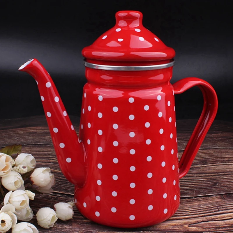 BAAG-Enamel إبريق قهوة 1.2L صب فوق إبريق قهوة إبريق الشاي غلاية غليان الماء إبريق الحليب الشاي تخدم وعاء صانع القهوة وعاء الماء