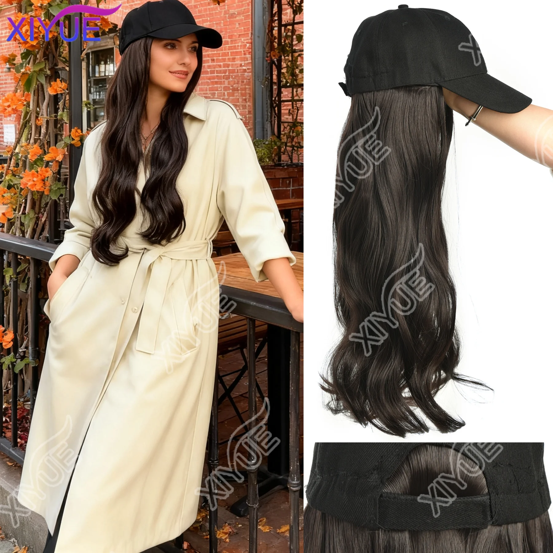 

XIYUE Hat Парик для женщин Волнистая бейсболка Парик с вьющимися волосами Парик Синтетический волнистый парик Шляпа Регулируемая бейсбольная кепка Парик