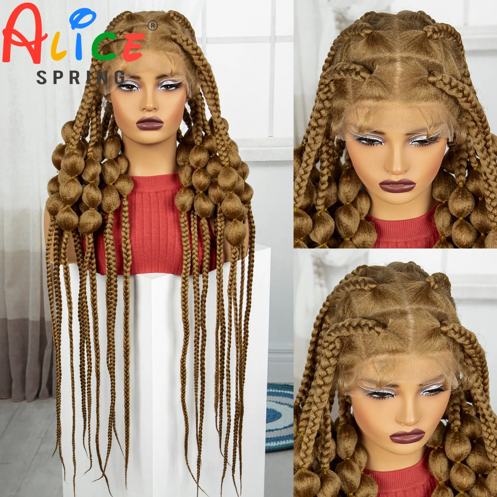 

40 Inches Ombre Synthetic Full Lace Braided Wig Synthetic Knotless Handmade Bantu Braids Lace Wig With Baby Hair For Black Women