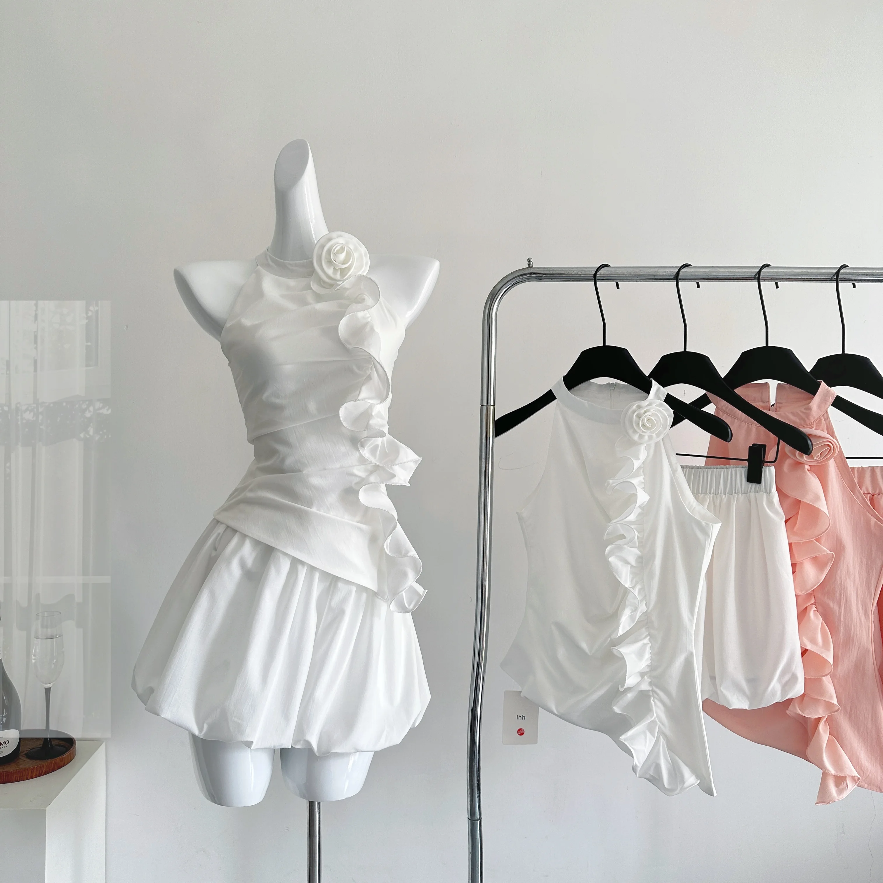 

2025 Summer Women French Vintage 2000s Aesthetic Shoujo Outfits 2 Piece Set Ruffle O-Neck Tank Top+ Mori Girl Mini Skirts New