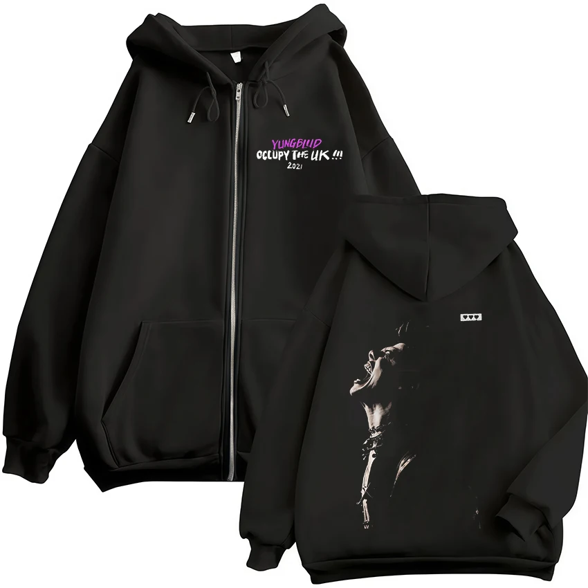 

Толстовки с капюшоном на молнии Yungblud Occupy The UK 2021 Tour, мужские модные винтажные толстовки на молнии с капюшоном, флисовые пуловеры большого размера, пальто