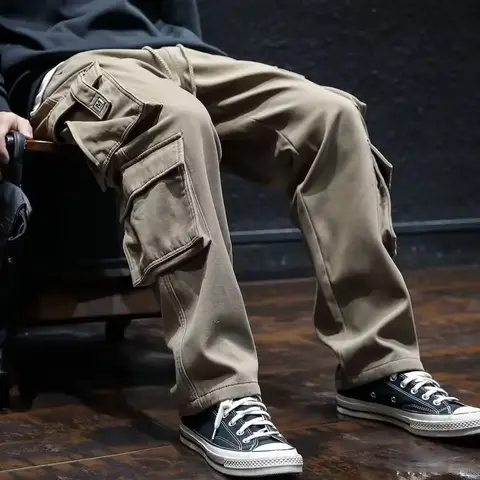 Wide Multi Pocket Trousers Man Big Size Straight Cargo Pants For Men Multipockets Long Baggy Street Luxury Y2k Vintage Cotton