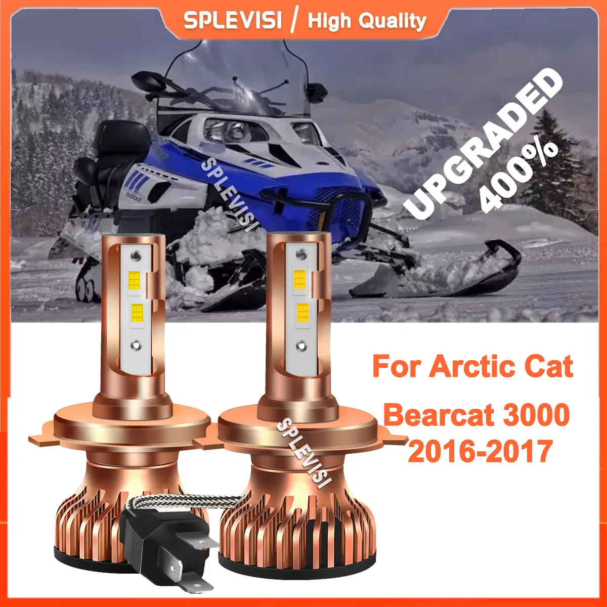 2x h4 led moto snowmobile headlight 6000K Whtie Replace For For Arctic Cat Bearcat 3000 2016-2017 7000 2016-2018 550 1996-2001