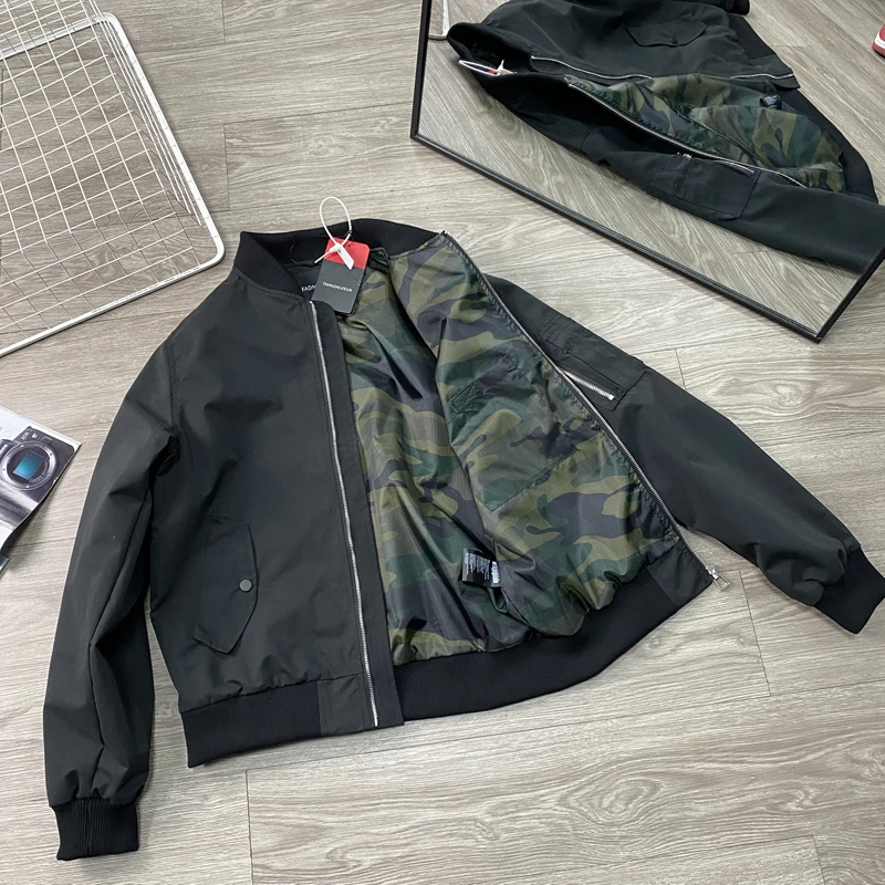 Classic Hard Man Style Windproof Water-resistant Outdoor Leisure Flight Jacket Men's Baseball Collar Coat Trendy Spring Urban...