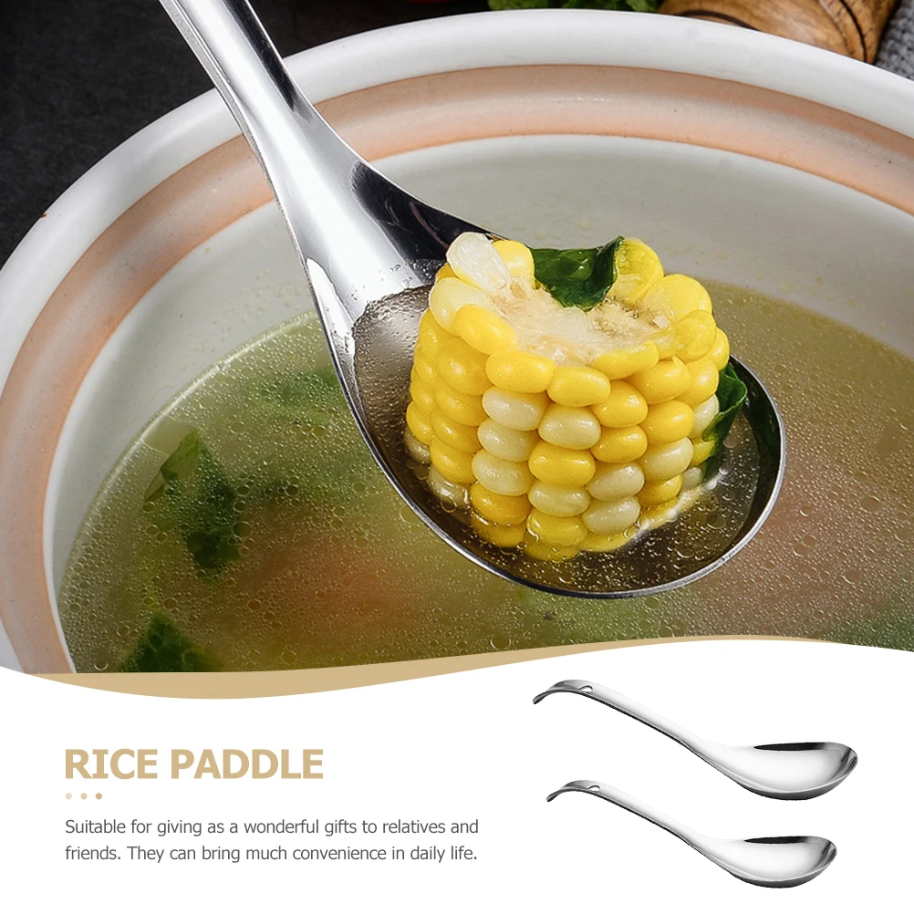 

2Pcs Rice Spoon Stainless Steel Thickened Soup Spoon Kitchen Utensils Metal Table Spoons Large Size Easy Clean Non Stick
