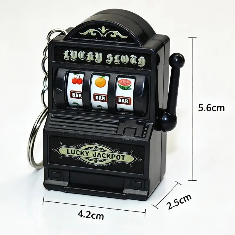 Mini Gambling Slot Machine Key Chains Creative Arcade Pocket Fruit Lucky Jackpot Gadget Antistress Toy Funny Games Keychain Ring