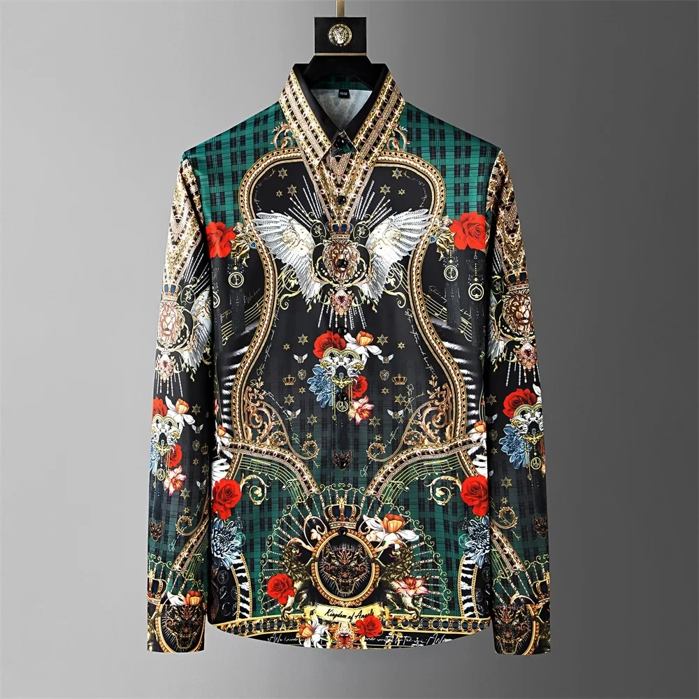 Crown Print Shirt Men's Long Sleeve Casual Shirt High Quality Fashion Popular Premium Plus Size Men's Clothing Disfraz De Hombre