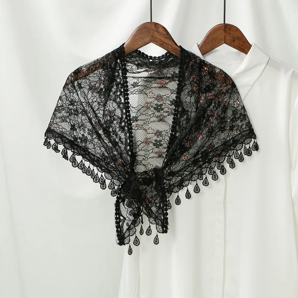 Casual Vintage Lace Flower Hair Scarf Shawl Cute Thin Sweet Headscarf Shawl Chic Style Bohemian Triangle Head Scarf Photography