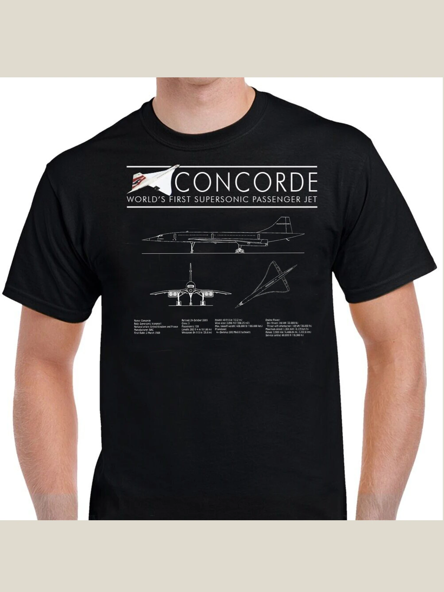 Concorde Franco-British Supersonic Airliner Schematic T-Shirt Short Sleeve Casual 100% Cotton O-Neck Mens T-shirt Size S-3XL